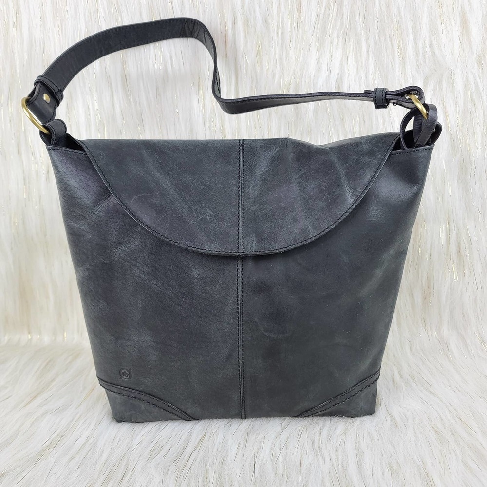 Born Distressed Leather Shoulder Bag Black
